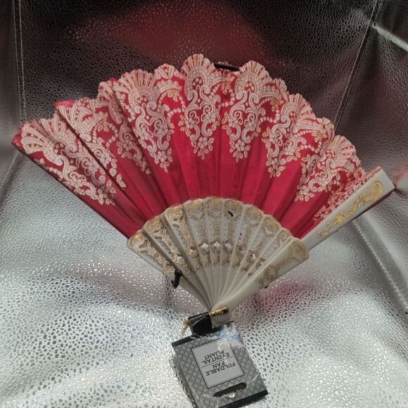 Bronzing Flower Pattern Folding Fan Chinese Style Silky Fan Accessories Rose Red - Picture 1 of 3